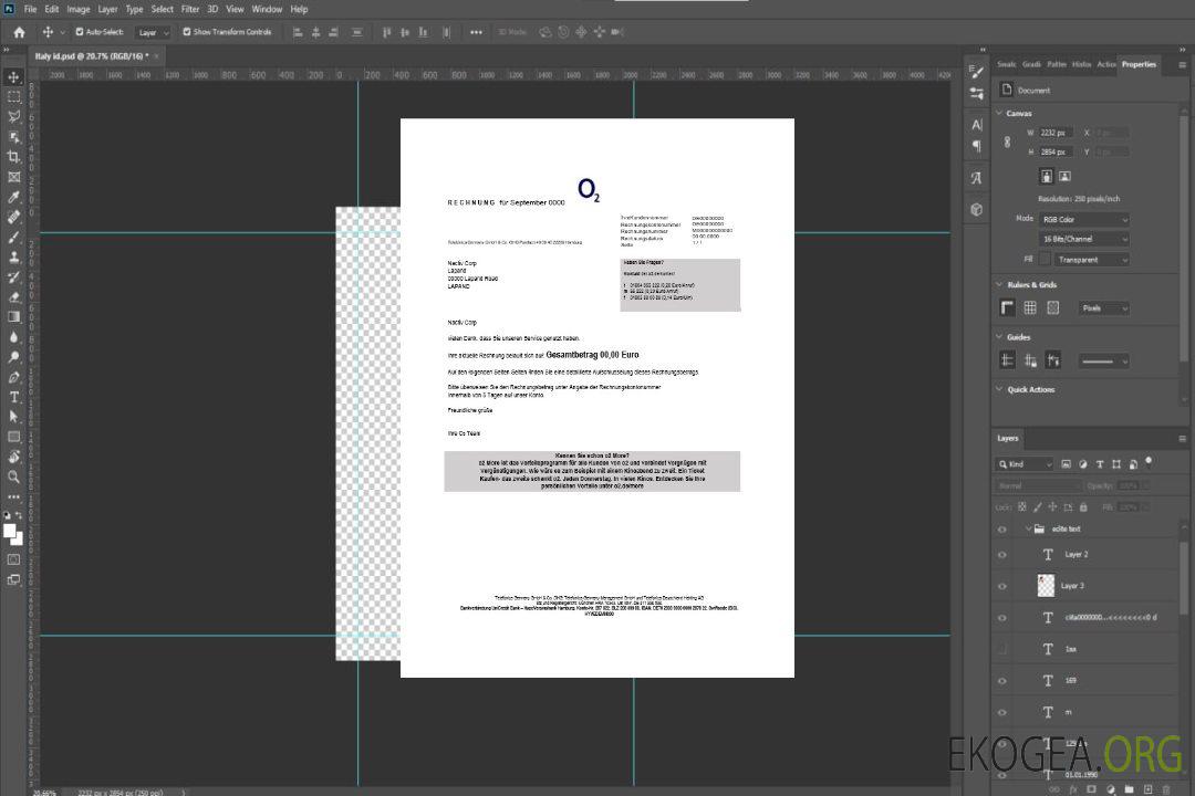 Modèle de facture de services publics d'entreprise Allemagne RECHNUNG O2 aux formats Word et PDF template